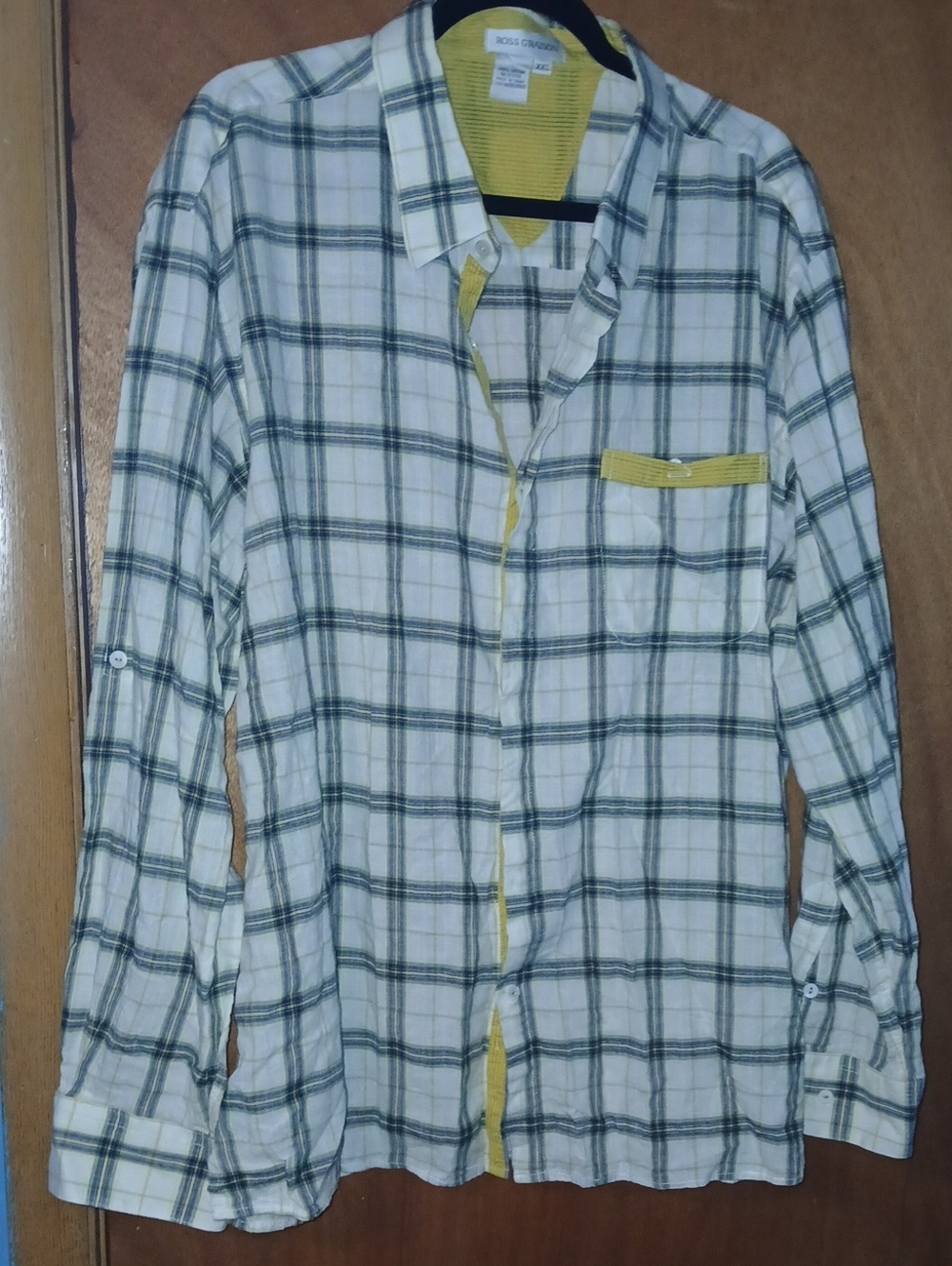 Rare Ross Graison White Yellow and Green Lightweight Plaid Button-Down Sz: XXL